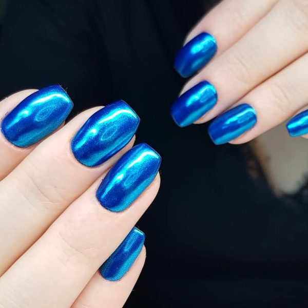 Beautymo - Krátke Modré Metalické Nechty - Gél lak