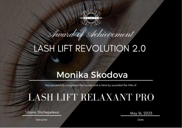 Monika Franko Skodova - Beautymo - Kozmetický a nechtový salón Bratislava - Certifikát Lash lift - 3
