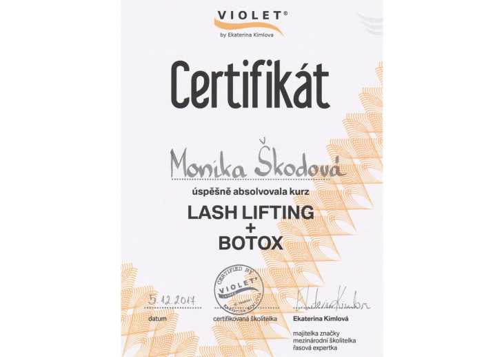 Monika Franko Skodova - Beautymo - Kozmetický a nechtový salón Bratislava - Certifikát Lash lift - 8