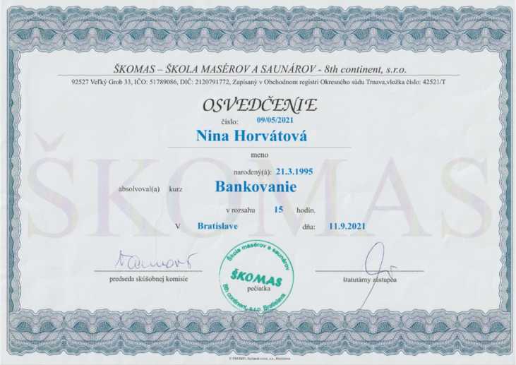 Ninka - Beautymo - Kozmetický a nechtový salón Bratislava - Certifikát Bankovanie - 01